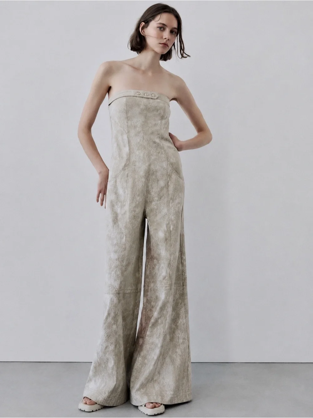 Zara | Blogger Fav Strapless Linen Blend Wide-Leg Jumpsuit ~ Small